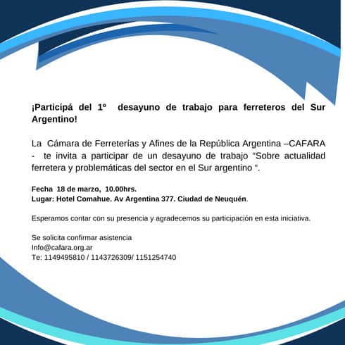 Evento neuquen portada web Evento CAFARA desayuno de trabajo 18 de marzo 2023